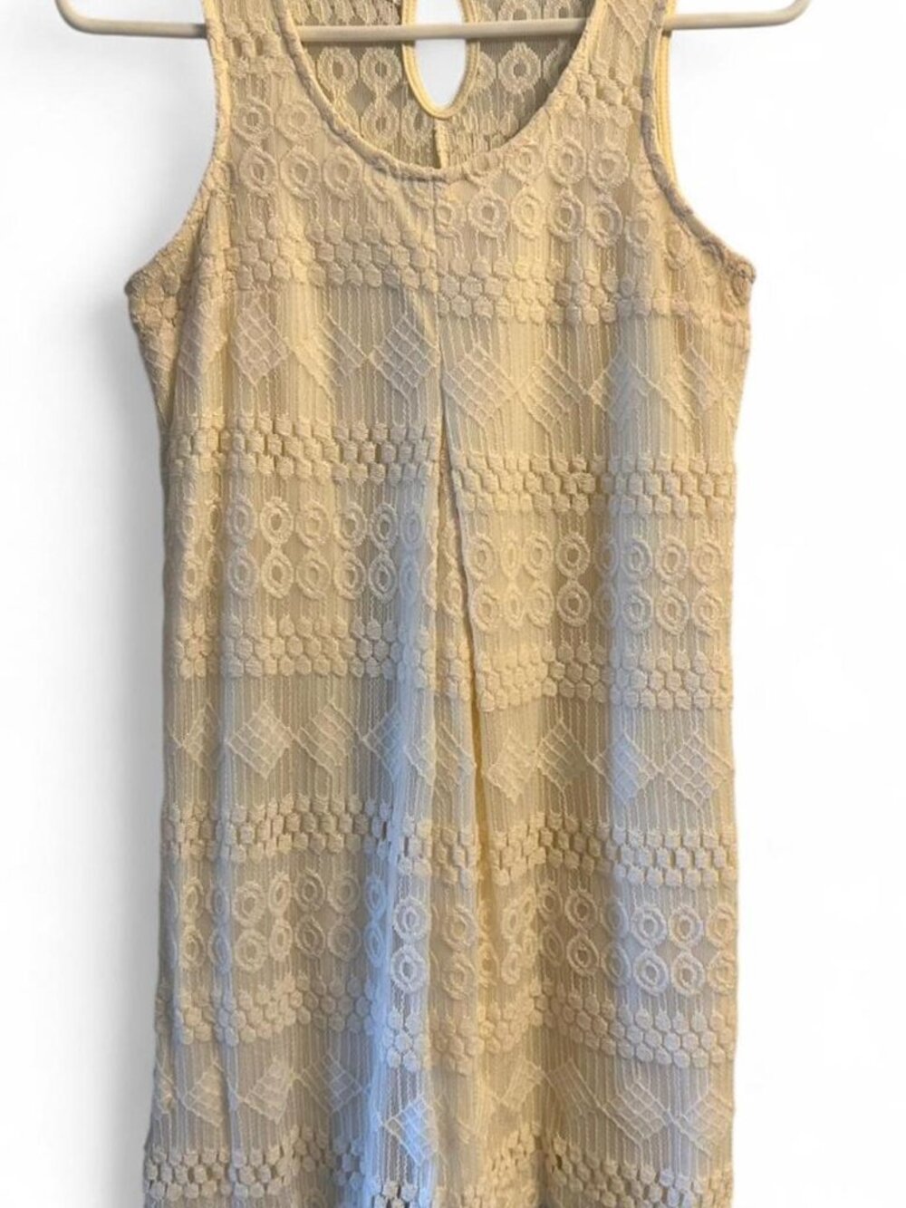 Bailey Blue boho cream lace dress with keyhole detail.